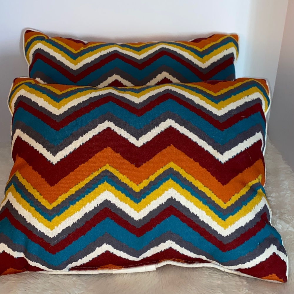 Lot of 2 THRO by Marlo Lopez Multicolored Chevron Wave Pattern Pillows